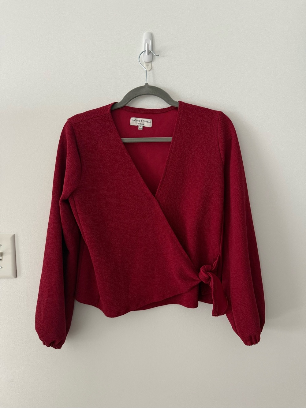 Madewell Texture & Thread Crimson Red Crepe Wrap Tie Blouse